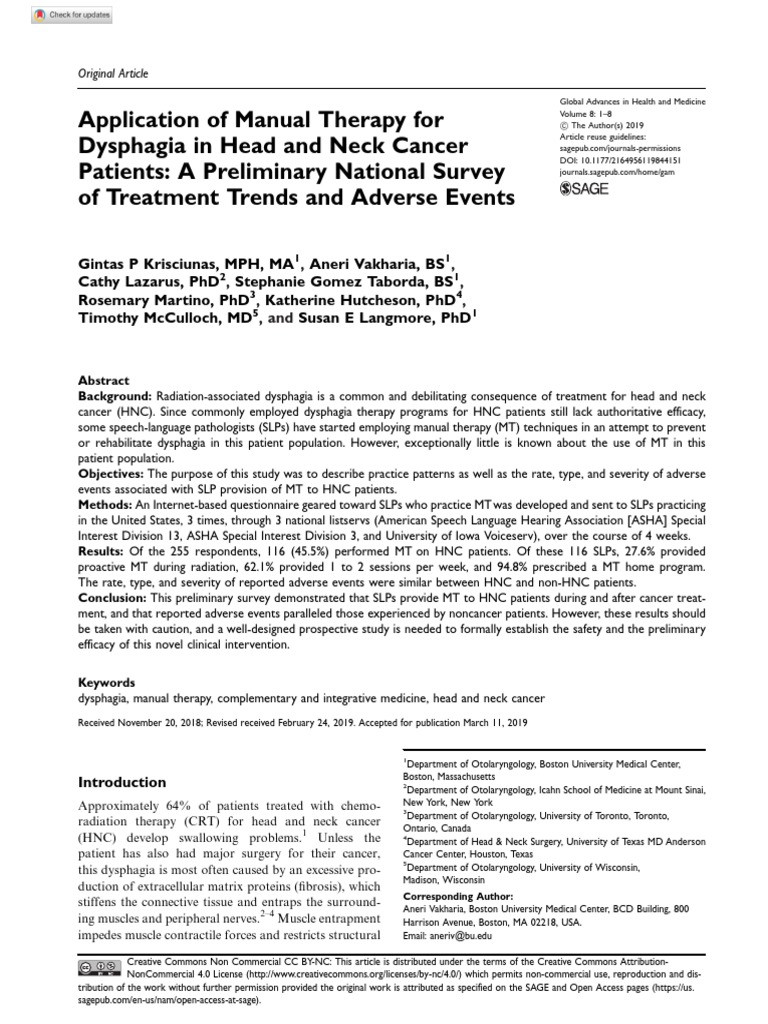 Application of Manual Therapy For Dysphagia in Head and Neck Cancer