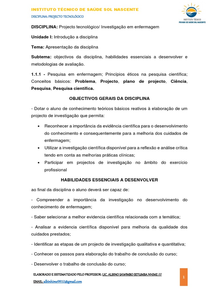 Introdução à disciplina de Projecto Tecnológico no Instituto Técnico de ...