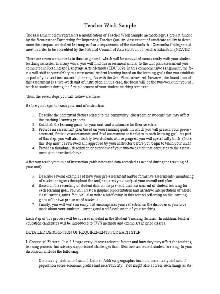 Teacher work sample download free pdf teaching method educational