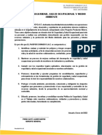 Política de Seguridad y Salud en El Trabajo y Medio Ambiente - Pacifico Dorado