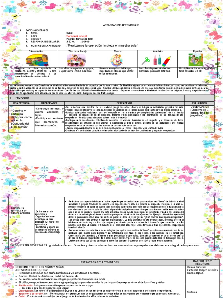 Limpieza y Orden en el Aula Infantil | PDF | Aprendizaje | Salón de clases