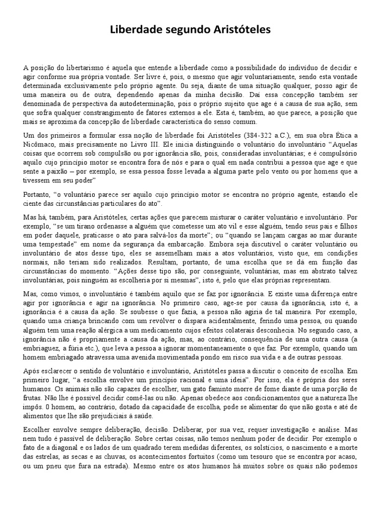 Liberdade em Aristóteles: Conceitos e Limites | PDF | Liberdade ...
