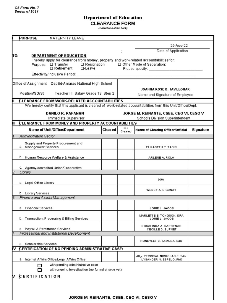 CS Form No. 7 New Clearance Form With Signatories 1 | PDF | Economies ...
