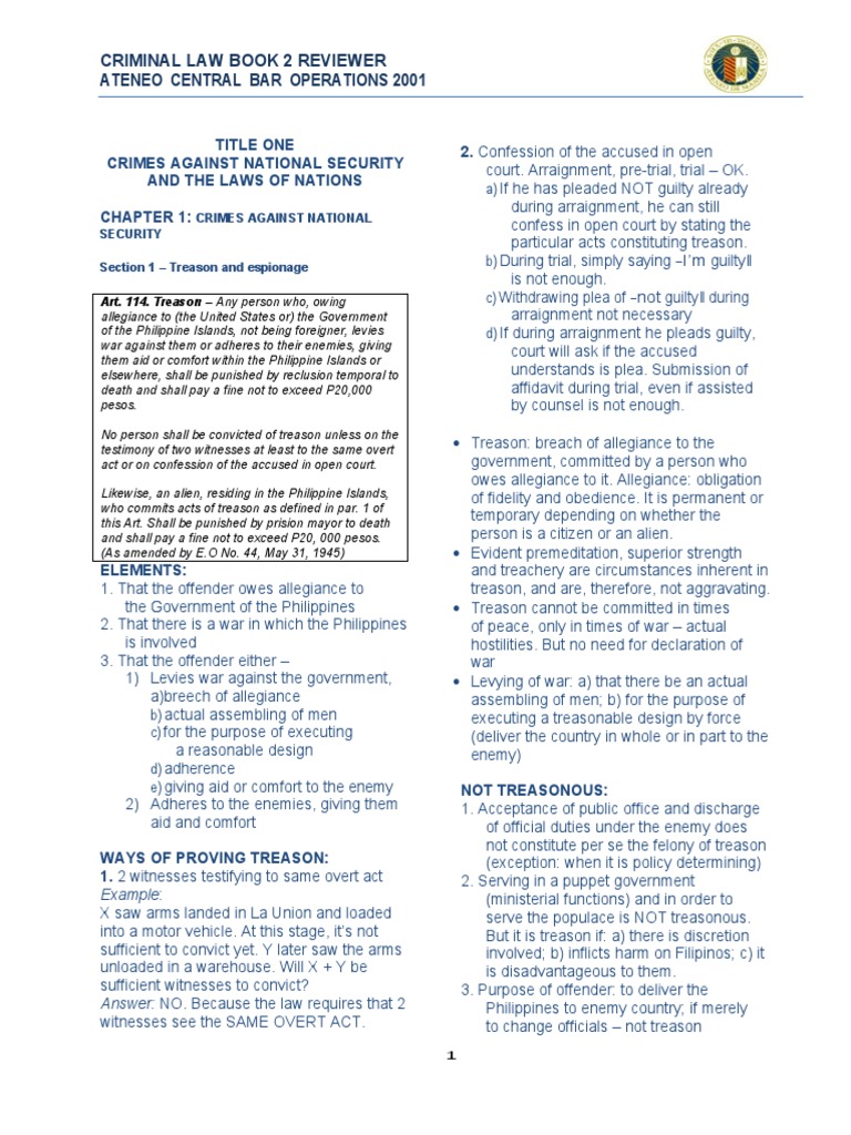 Treason and National Security Laws | PDF | Detention (Imprisonment ...