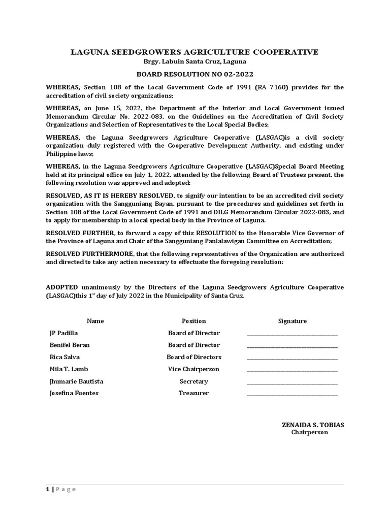 LASGAC Board Resolution for Accreditation | PDF | Governance | Government