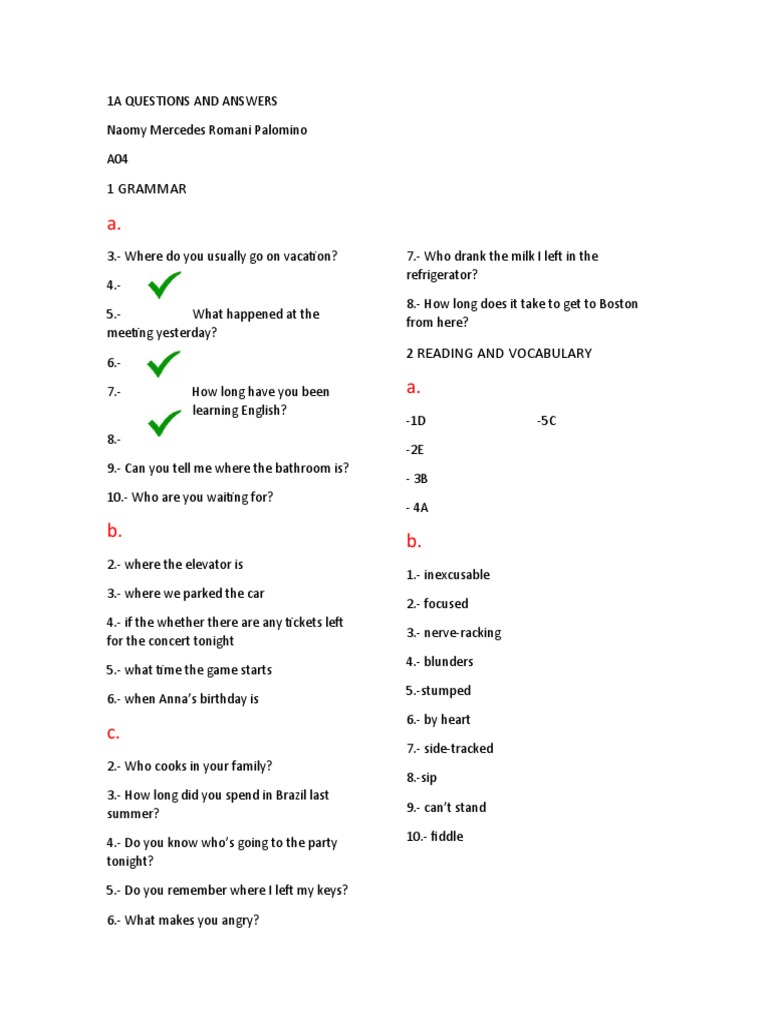 1a Questions and Answers | PDF