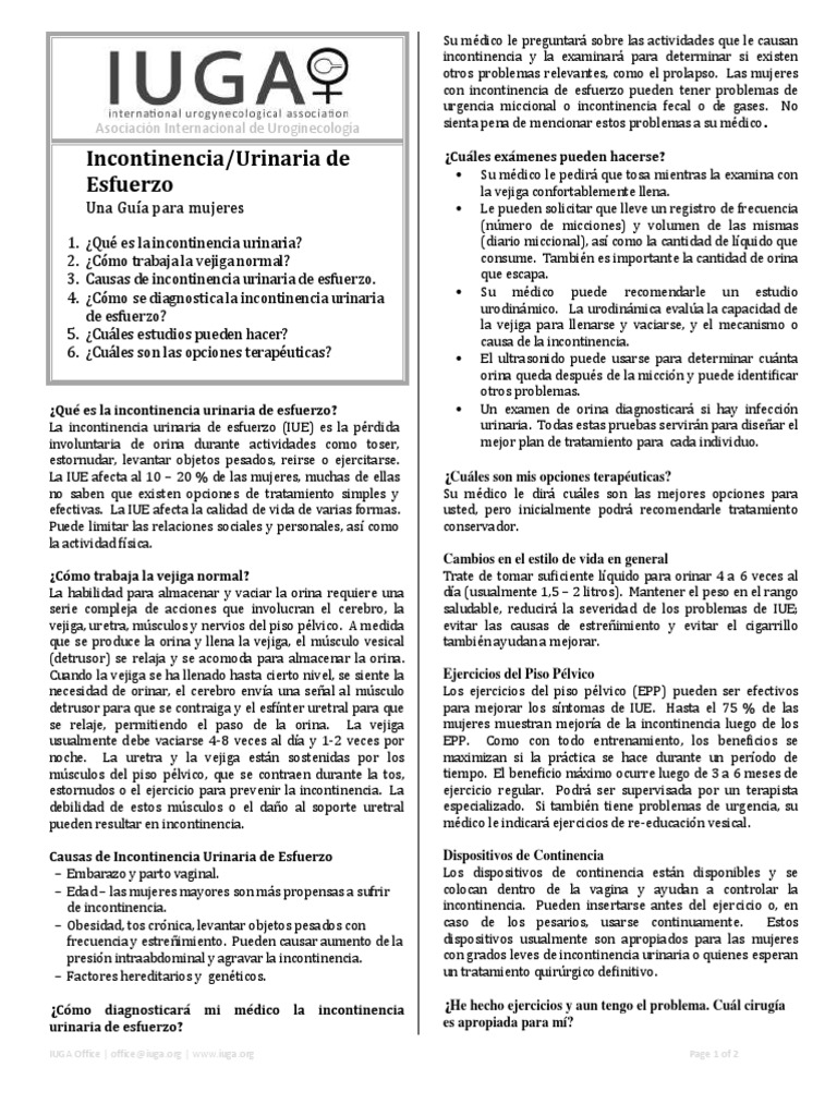 Stress Urinary Incontinence Spanish PDF Vejiga urinaria Urología