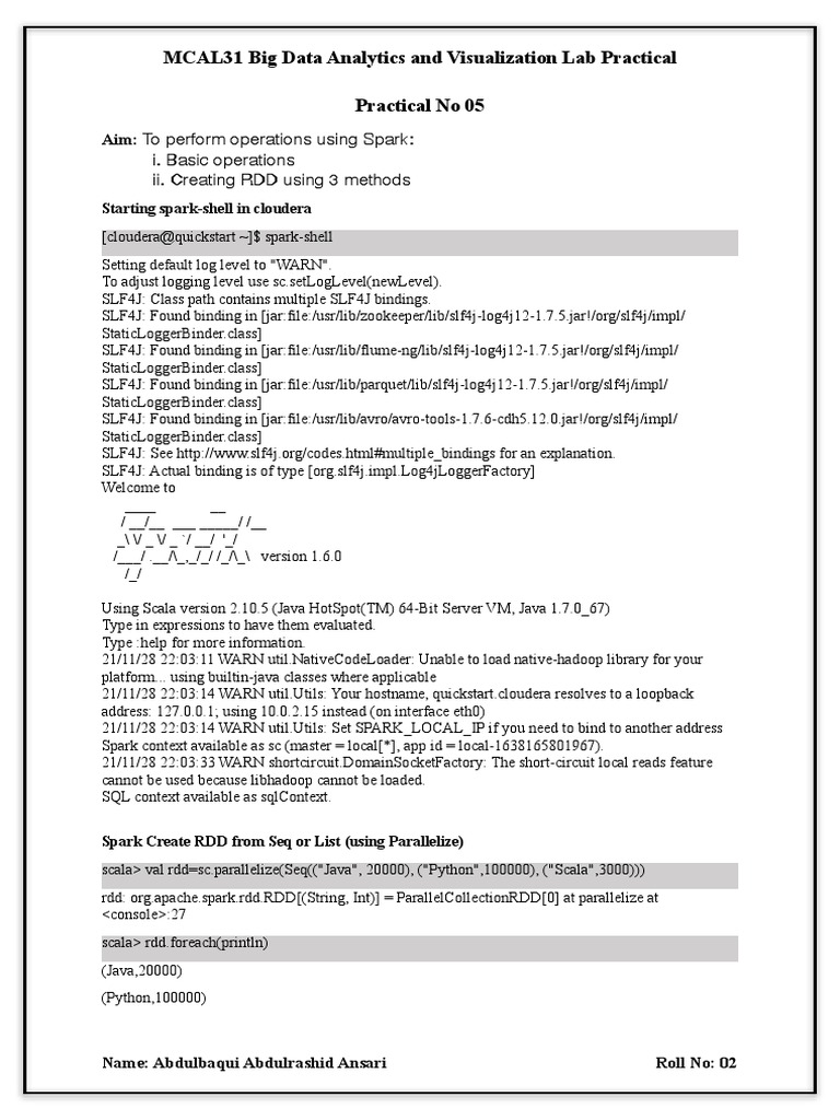 02 - BDAV - Lab Submission 2 | PDF | Apache Spark | Information Age