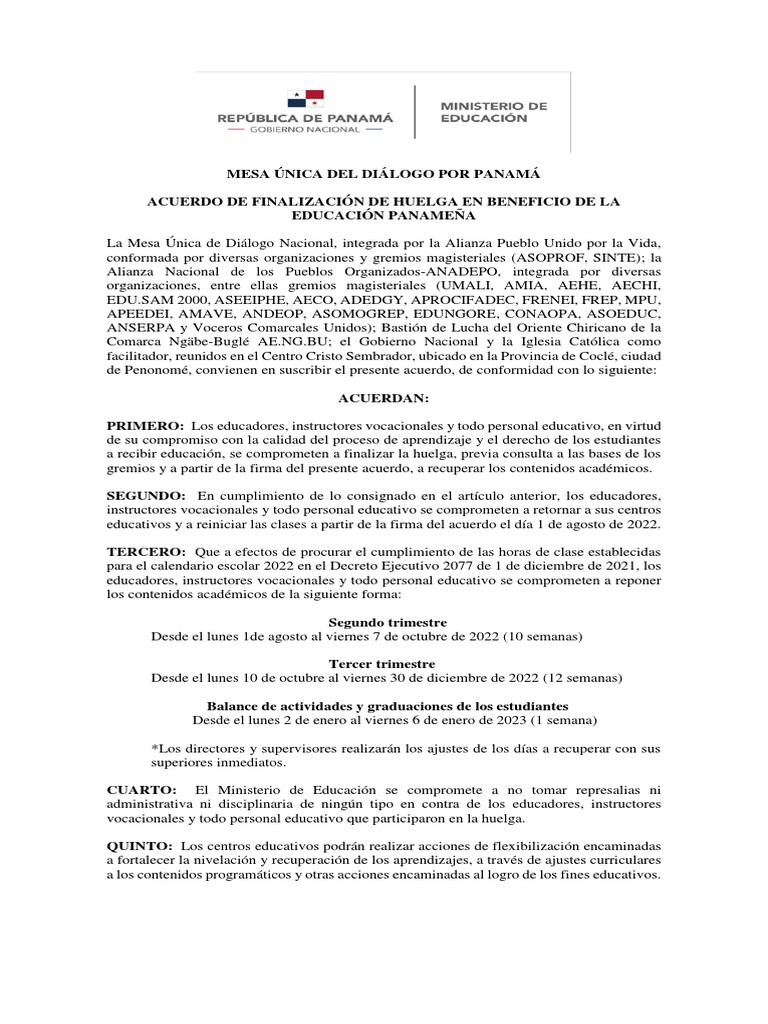 Proyecto de Acuerdo de Finalizacion de Paro Laboral Versión Final | PDF