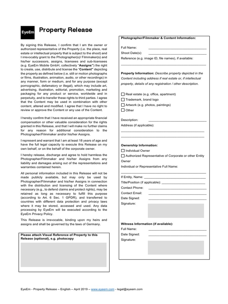 EyeEm Property Release Form Template | PDF | Property | License