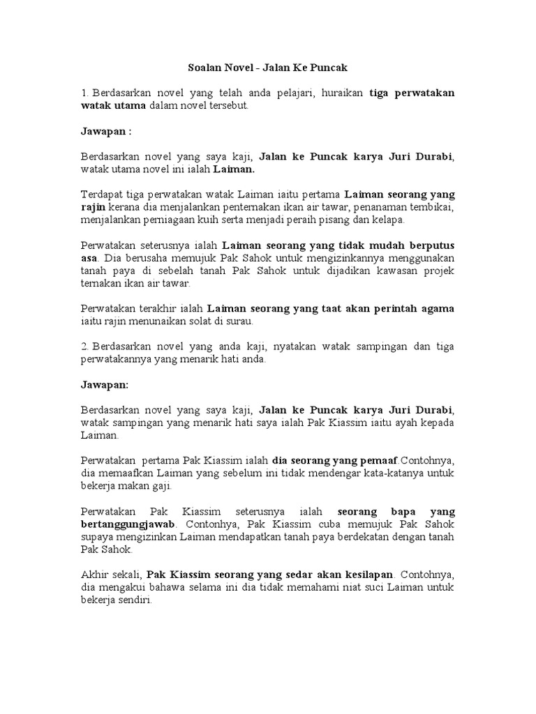 Soalan Novel Ting 2 | PDF