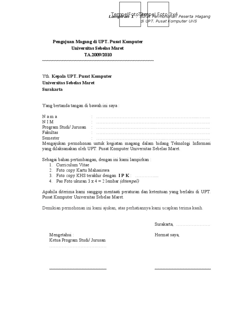 Surat Permohonan Magang