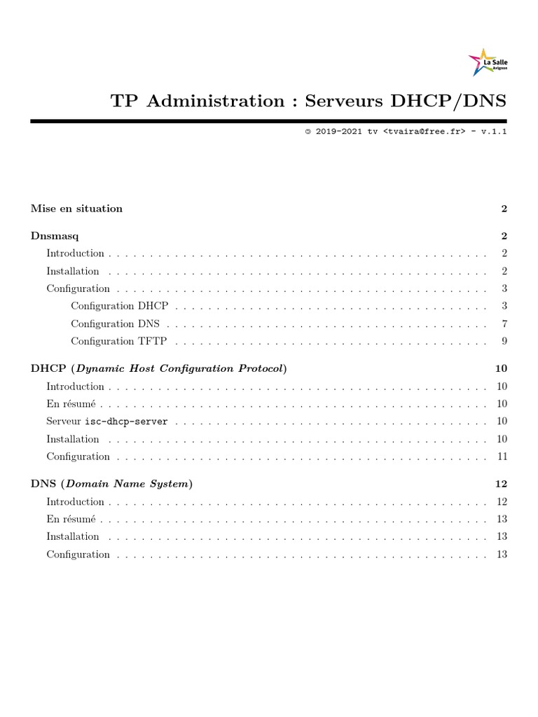 TP Installation DHCP Dns | PDF | Système de noms de domaines ...