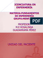 Factores ambientales y equipamiento de la unidad del paciente