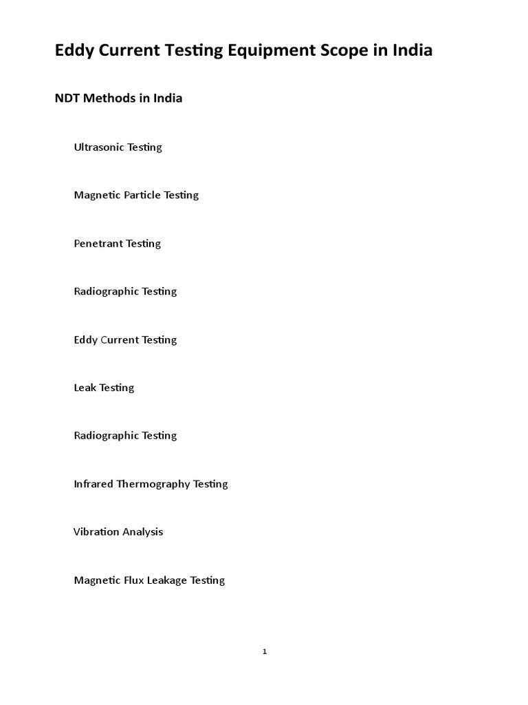 Eddy Current Testing Equipment Scope in India | PDF | Nondestructive ...