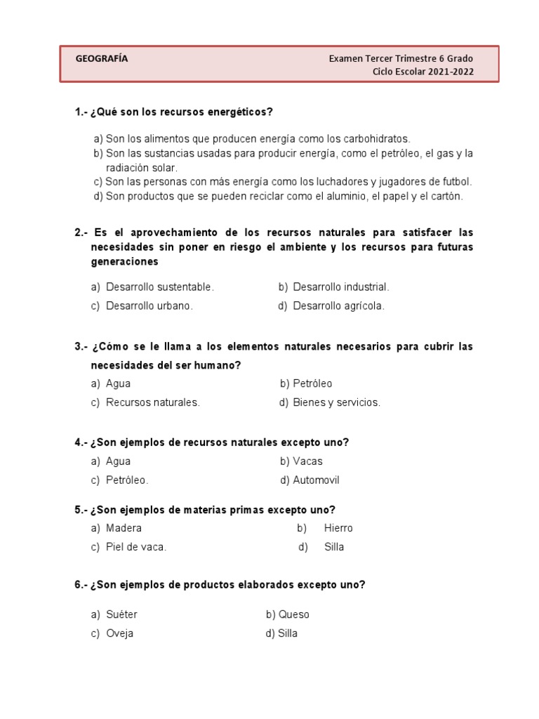 Examen Geografía Tercer Trimestre 6° | PDF | Abuso infantil ...