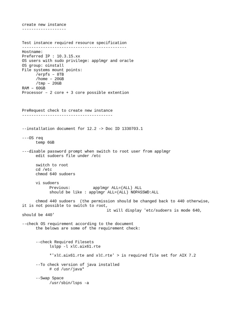 New Instance Creation Guide for AIX | PDF | Superuser | Sudo