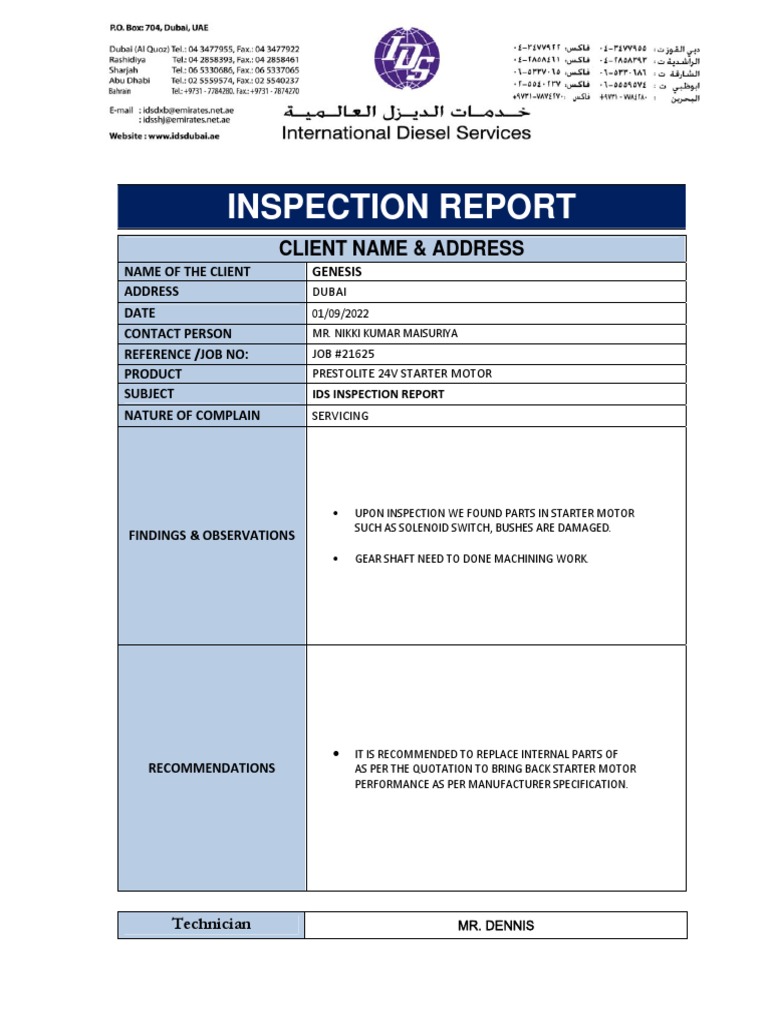 Ids Inspection Report-Genesis-Job#21625 | PDF