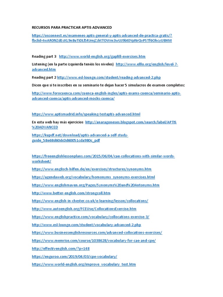Recursos para Practicar Aptis Advanced | PDF