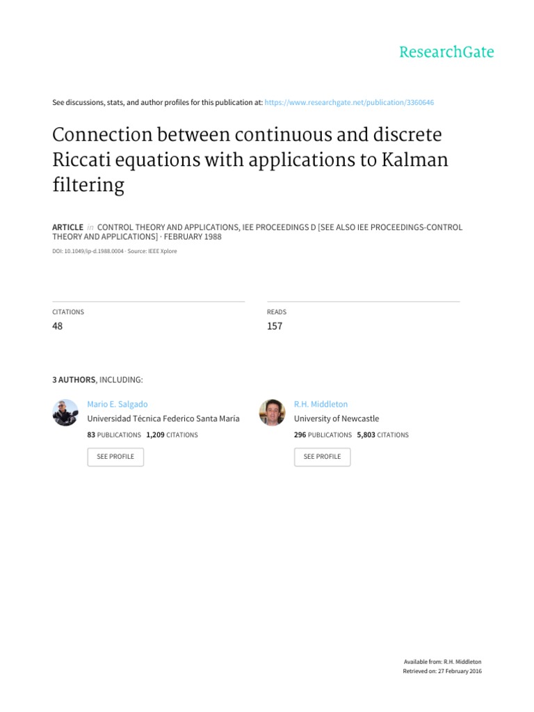 Connection Between Continuous and Discrete | PDF | Kalman Filter ...