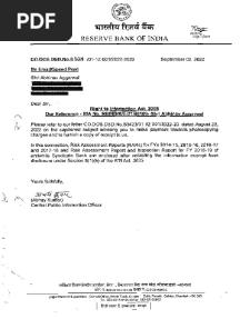 Syndicate Bank Risk Assessment and Inspection Reports Shared by RBI