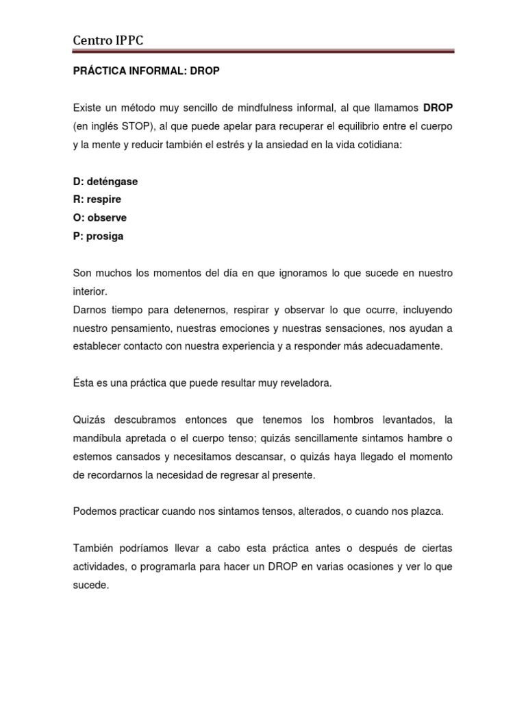 Técnica DROP para Mindfulness Diario | PDF | Las emociones | Meditación
