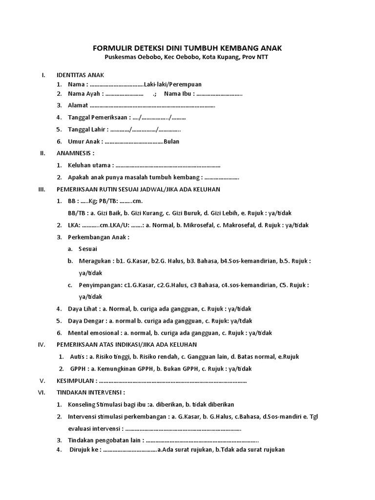 Form Pemeriksaan Ddtk Pdf