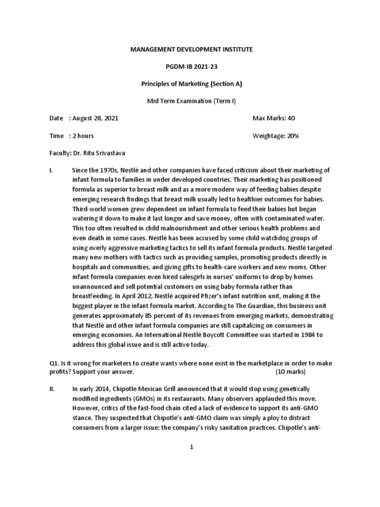 PM - Section A | PDF | Chipotle Mexican Grill | Infant Formula
