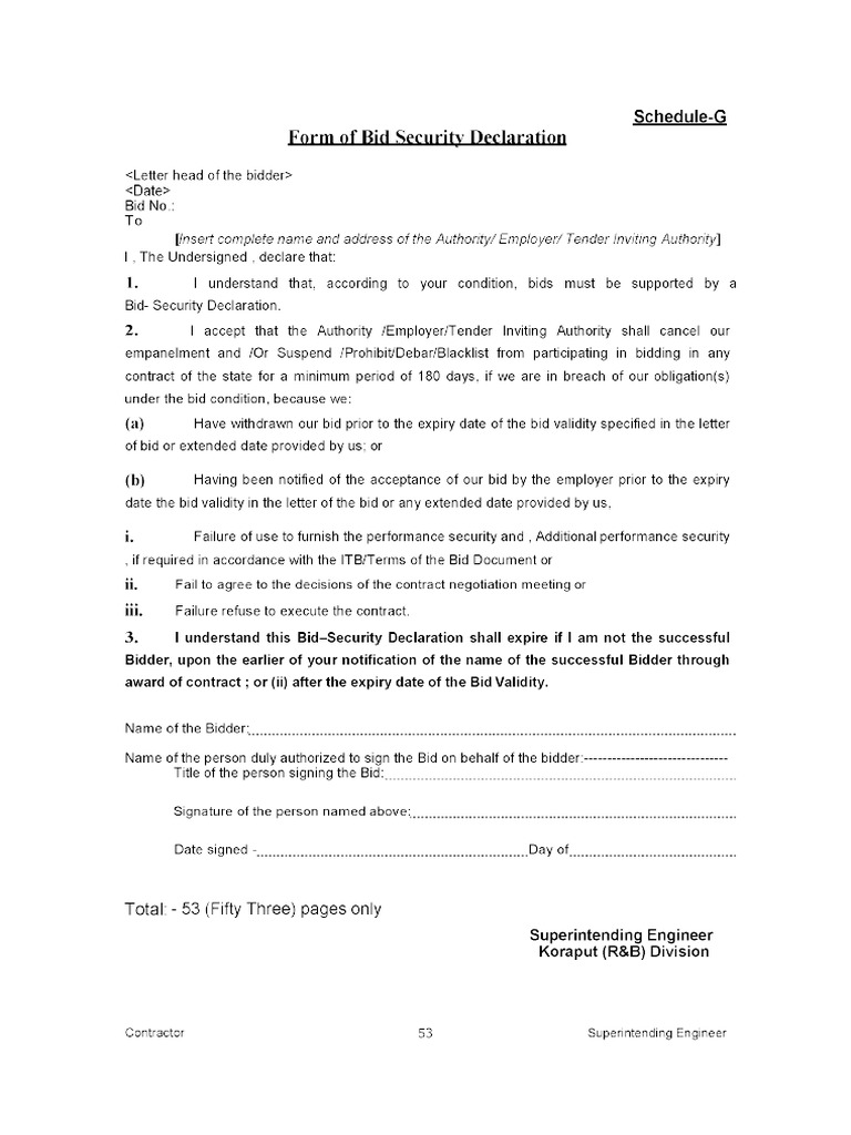 Form of Bid Security Declaration | PDF