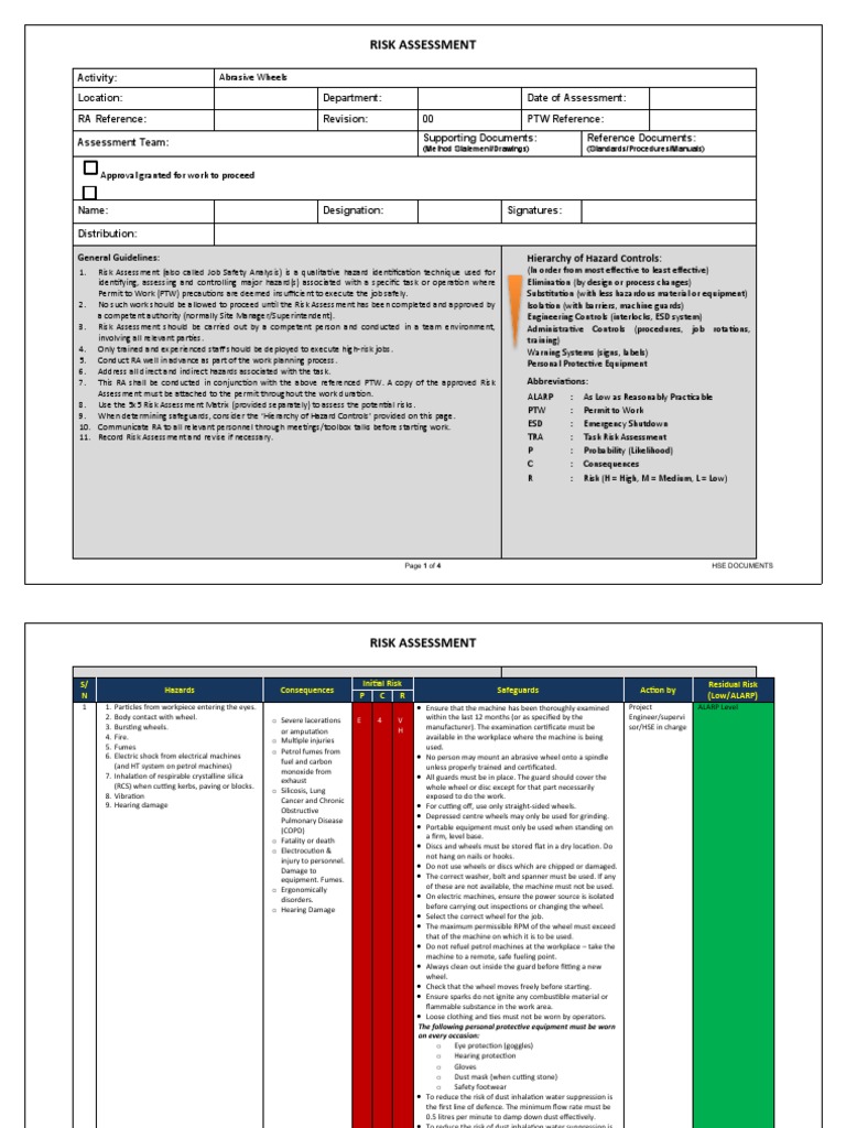 Abrasive Wheels Risk Assessment Download Free PDF Risk Assessment