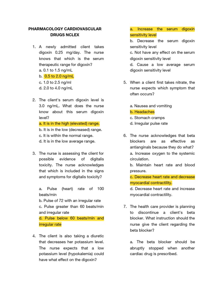 Nclex Quizlet Cardiovascular Drugs PDF