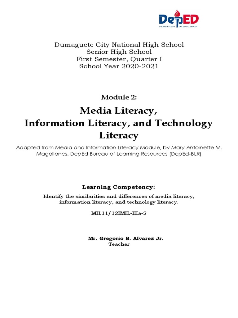 Q1 W2 Media Literacy Information Literacy and Technology Literacy | PDF ...