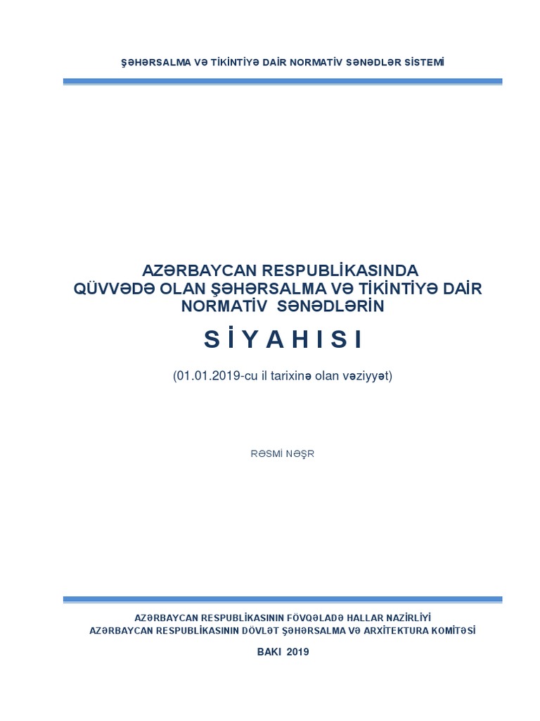 Siyahisi: Azərbaycan Respublikasinda Qüvvədə Olan Şəhərsalma VƏ ...