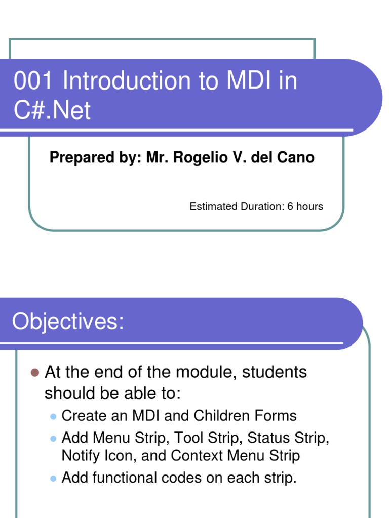 001 - Introduction To MDI C# | PDF | C Sharp (Programming Language ...