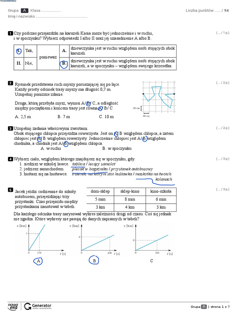 Kinematyka Sprawdzian Klasa 7 Odpowiedzi