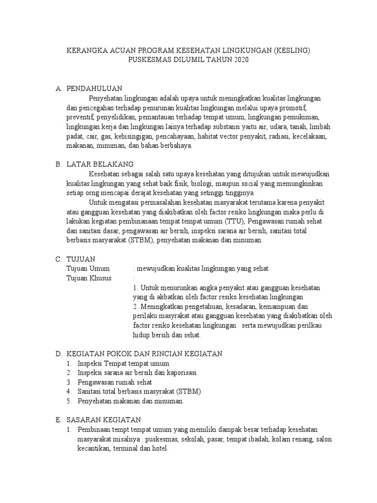 Program Kesling Puskesmas 2020 | PDF