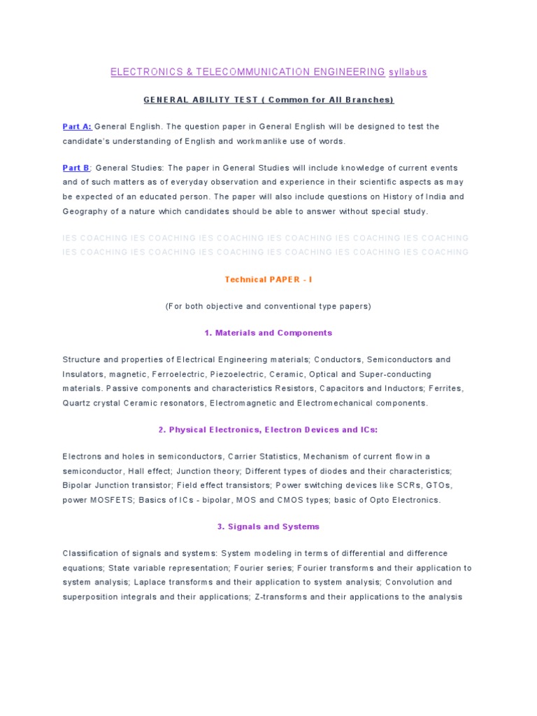 IES ECE Syllabus Overview | PDF | Microwave | Electronics