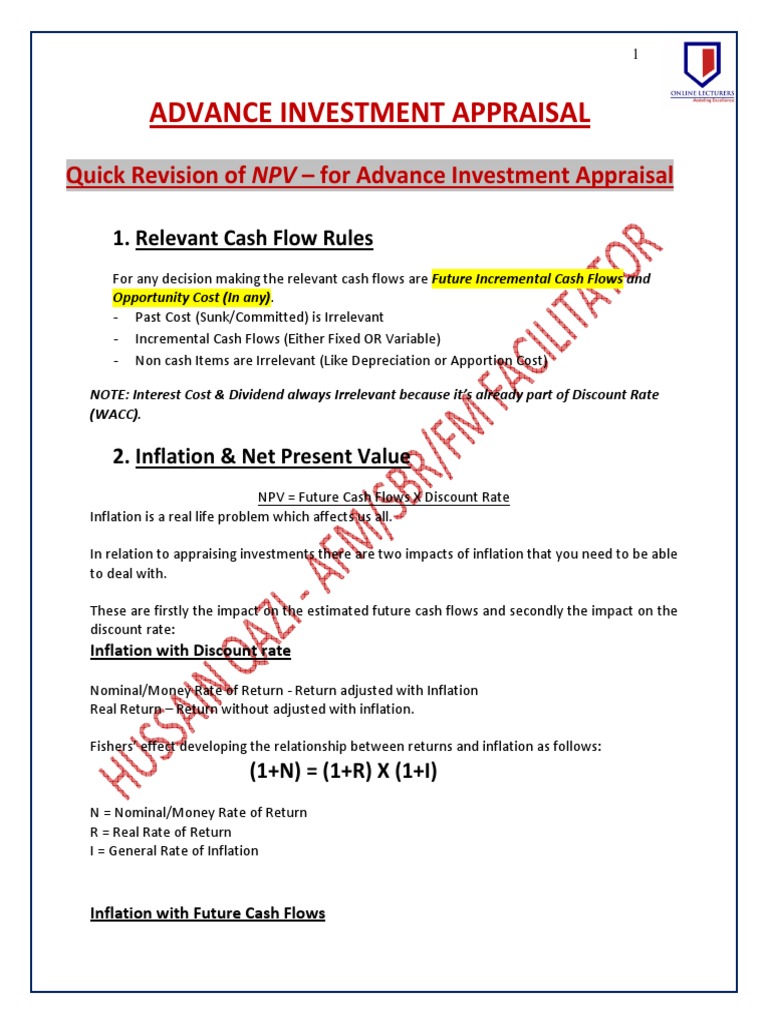 AFM Exam Focus Notes 1st Part | PDF | Net Present Value | Internal Rate ...