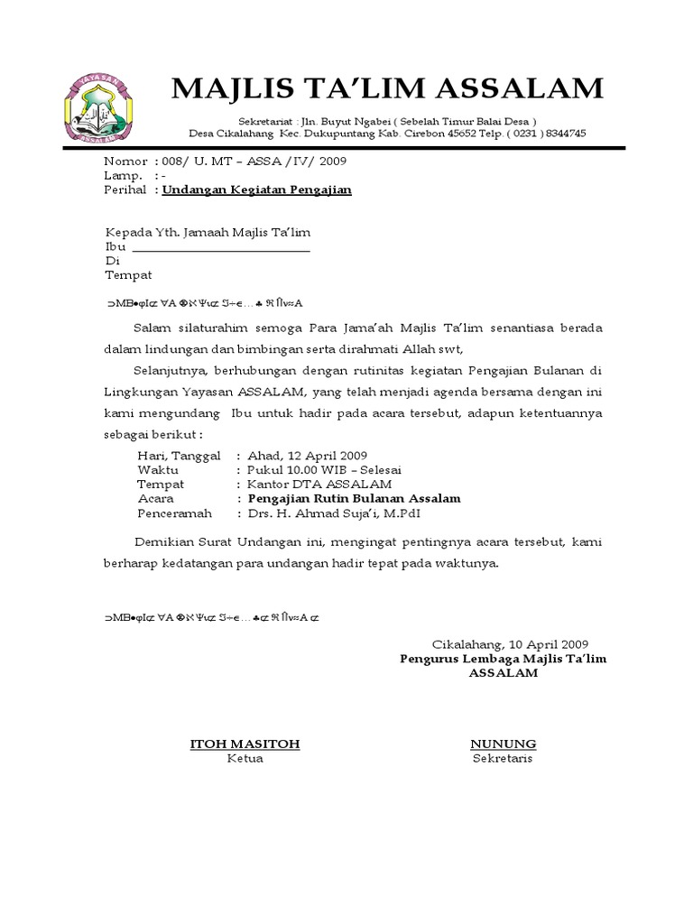 Undangan Majelis Ta'lim ASSALAM | PDF