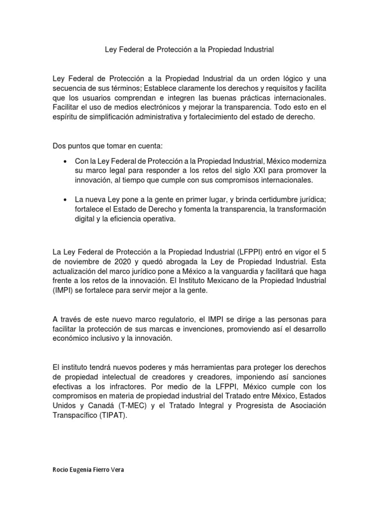 Ley Federal de Protección A La Propiedad Industrial | PDF