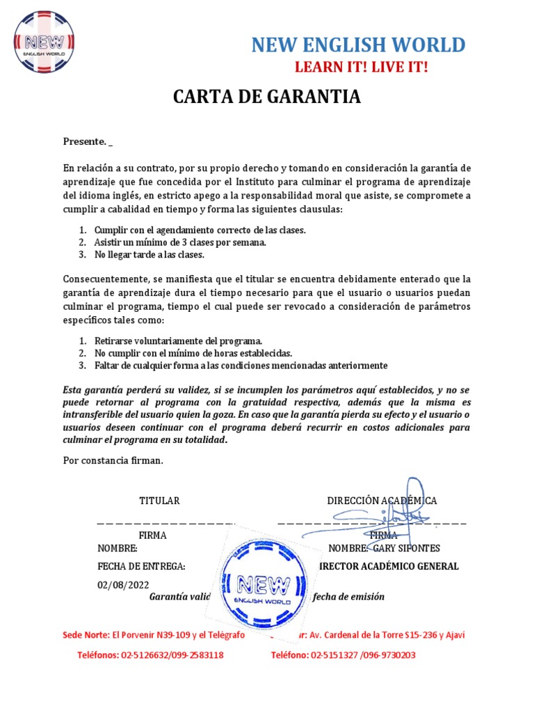 Carta de Garantia 2022 PDF