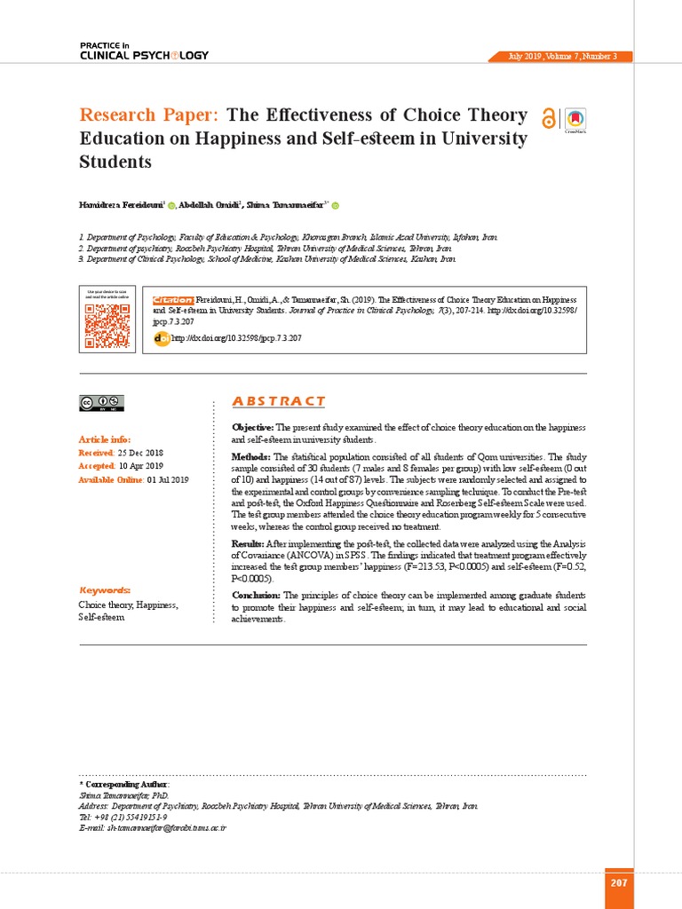 Choice Therapy Research-1 | PDF | Self Esteem | Psychotherapy
