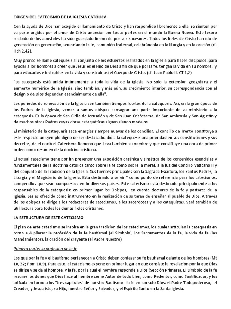 Origen Del Catecismo de La Iglesia Católica: Primera Parte: La ...