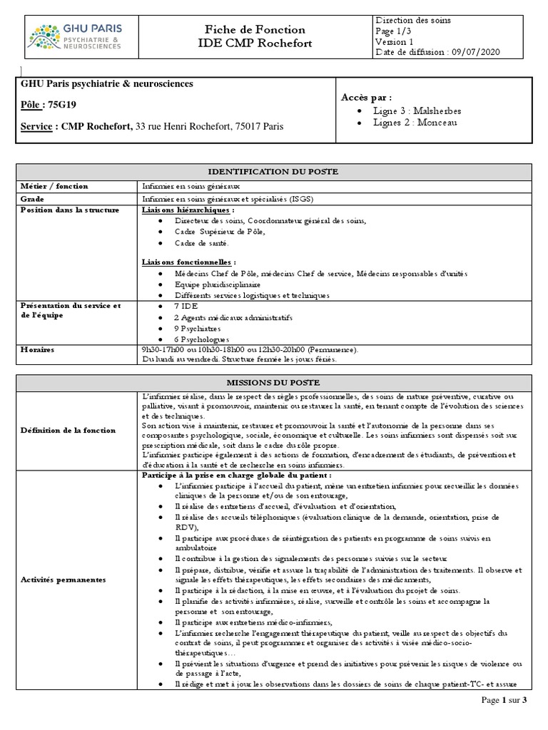 Fiche De Poste Ide Had _ Infirmier coordinateur : Fiche Métier – YLUY