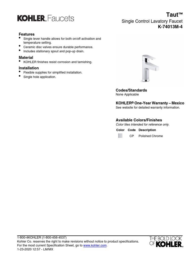 Baño_Griferia KOHLER_K74013M+0.50GPM PDF Tap (Valve