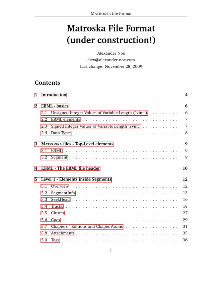 Matroska File Format (Under Construction!) : 4 2 EBML - Basics 6 | PDF ...