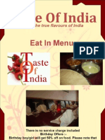 Taste of India: Eat in Menu