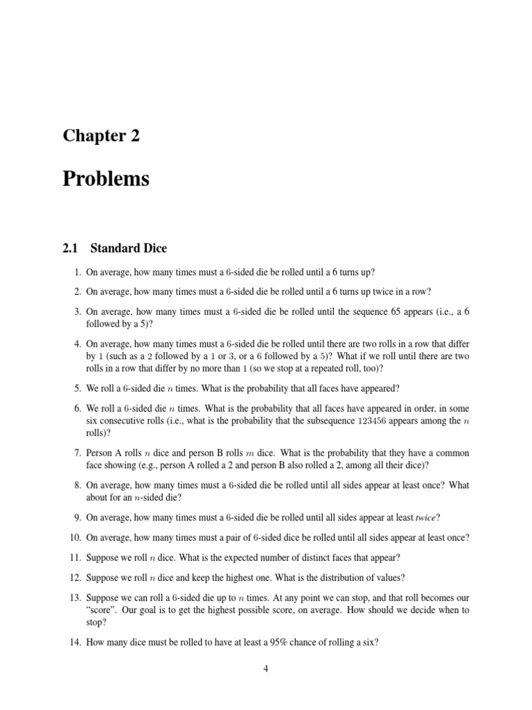 A Collection of Dice Problems Exploring Probabilities, Distributions