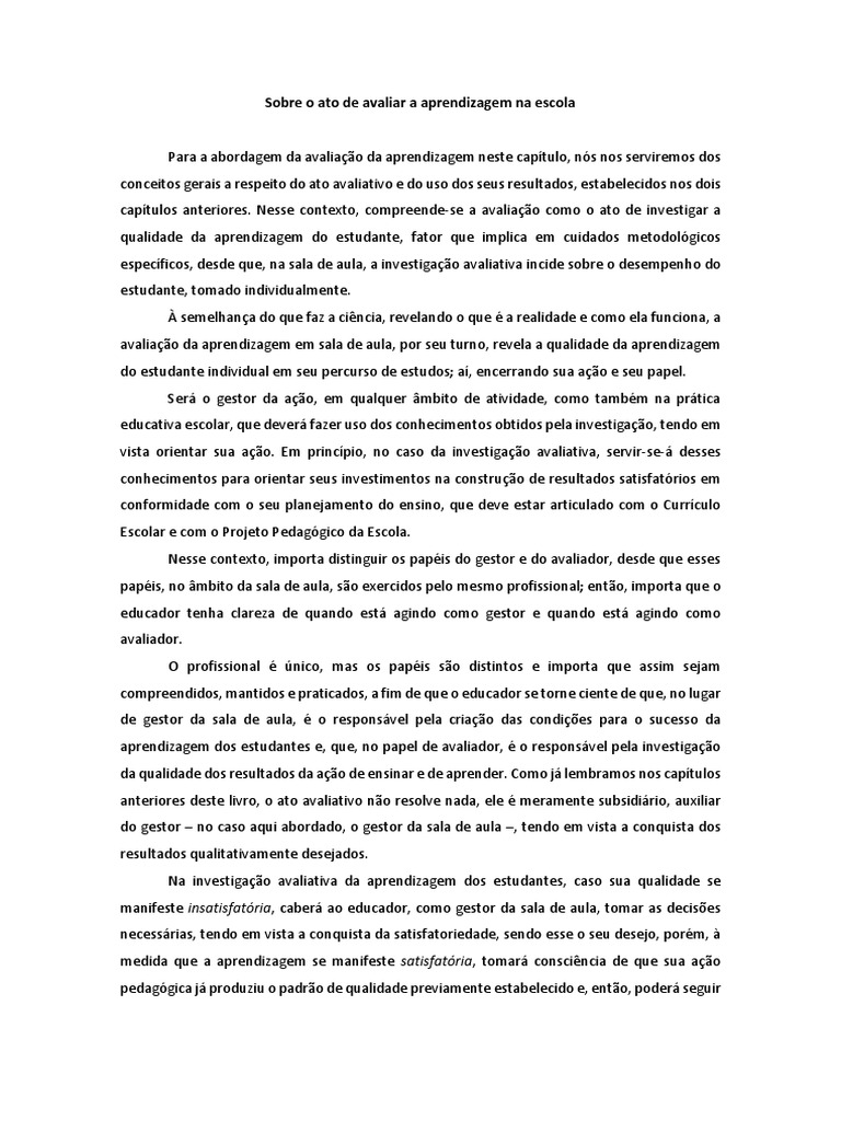 Avaliação da Aprendizagem na Escola | PDF | Aprendizado | Pedagogia