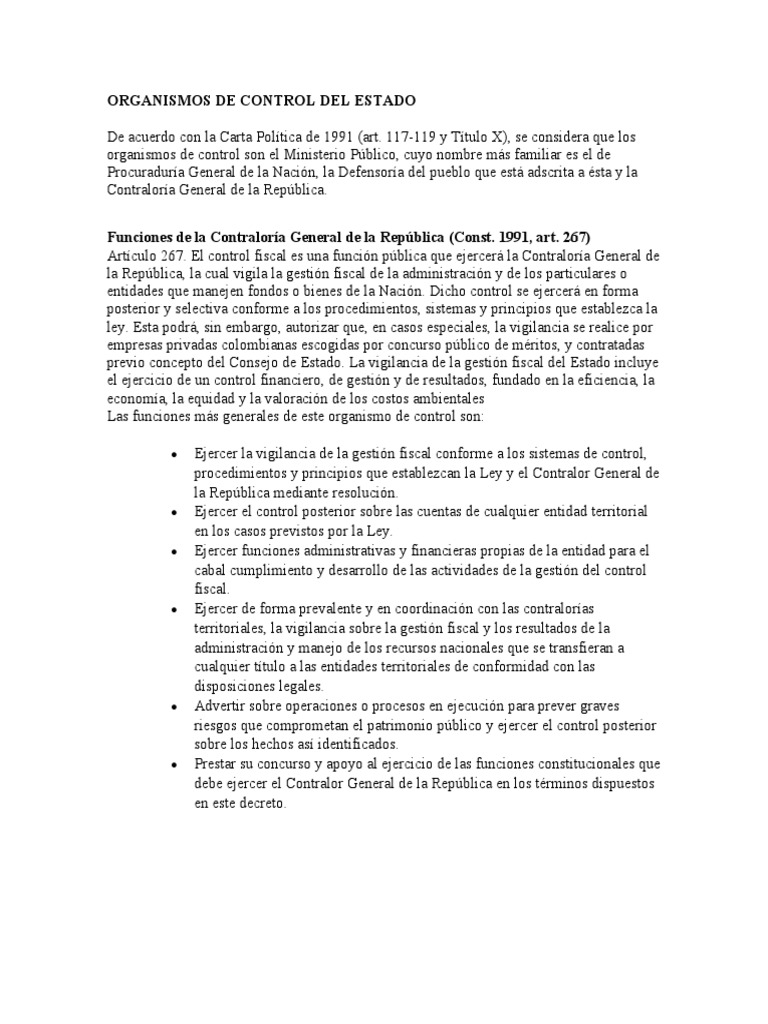 Organismos de Control Del Estado | PDF | Gobierno | Gobernancia